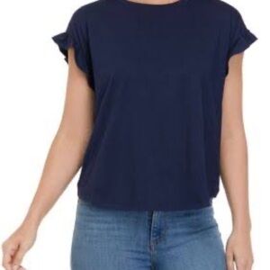 66- Style & Co NWT Blue Short Sleeve Top Size Large. Cotton Blend. Pit to Pit 21